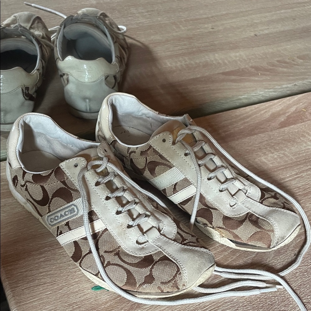 Coach Tan and White Patterned Sneakers
